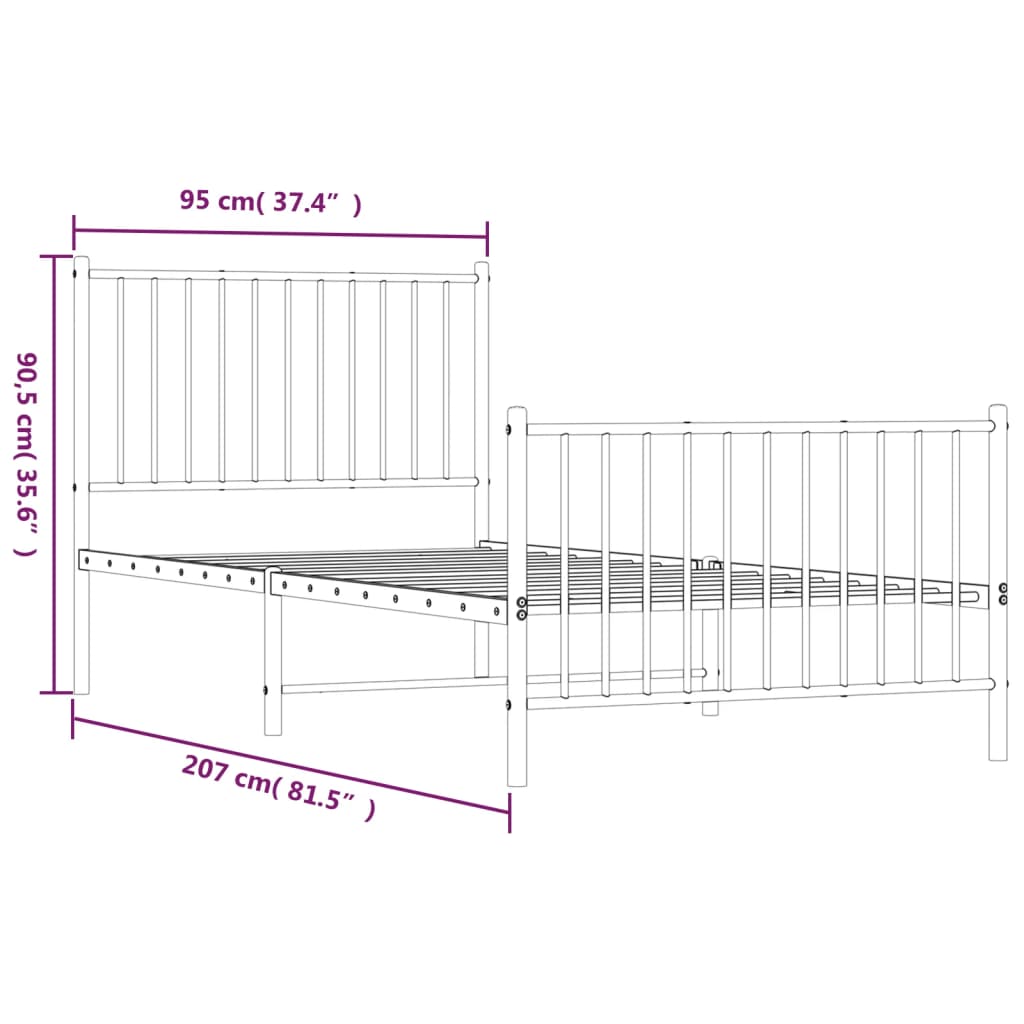 vidaXL Metalowa rama łóżka z wezgłowiem i zanóżkiem, czarna, 90x200 cm