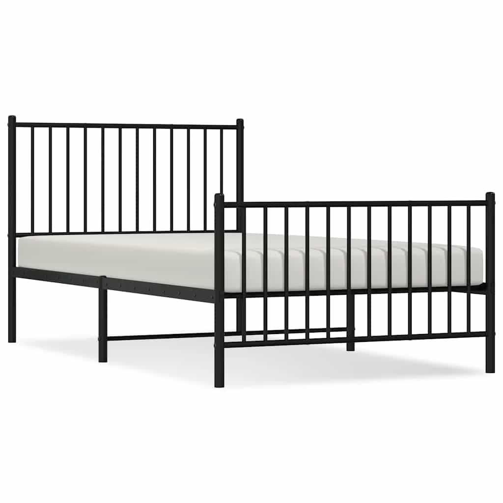 vidaXL Metalowa rama łóżka z wezgłowiem i zanóżkiem, czarna, 100x190cm
