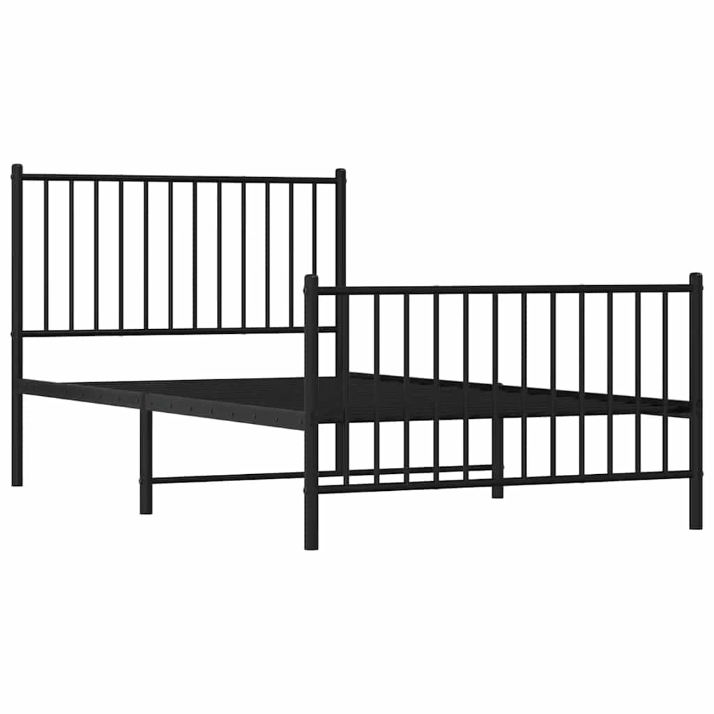 vidaXL Metalowa rama łóżka z wezgłowiem i zanóżkiem, czarna, 100x190cm