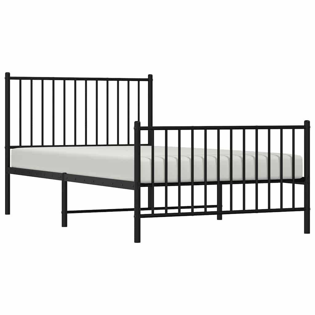 vidaXL Metalowa rama łóżka z wezgłowiem i zanóżkiem, czarna, 100x190cm