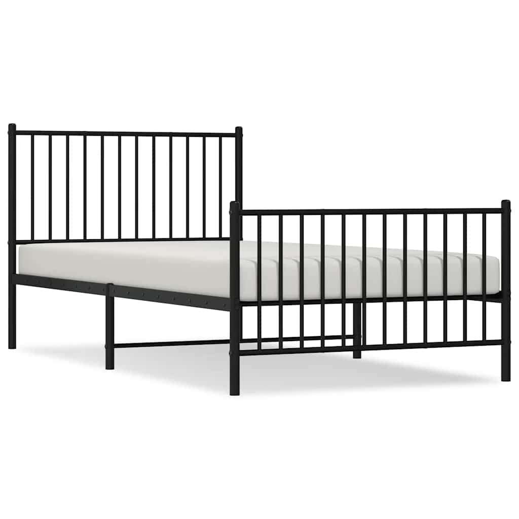 vidaXL Metalowa rama łóżka z wezgłowiem i zanóżkiem, czarna, 100x200cm