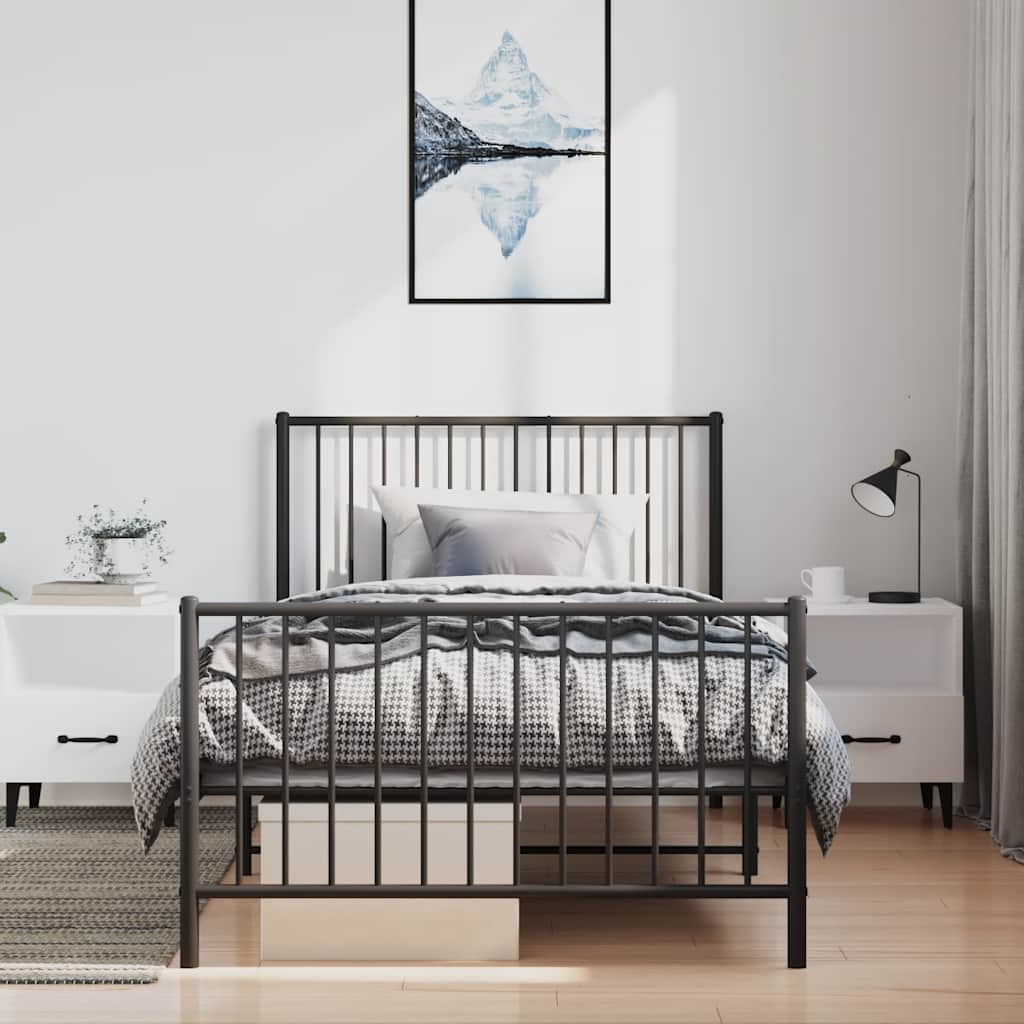 vidaXL Metalowa rama łóżka z wezgłowiem i zanóżkiem, czarna, 100x200cm