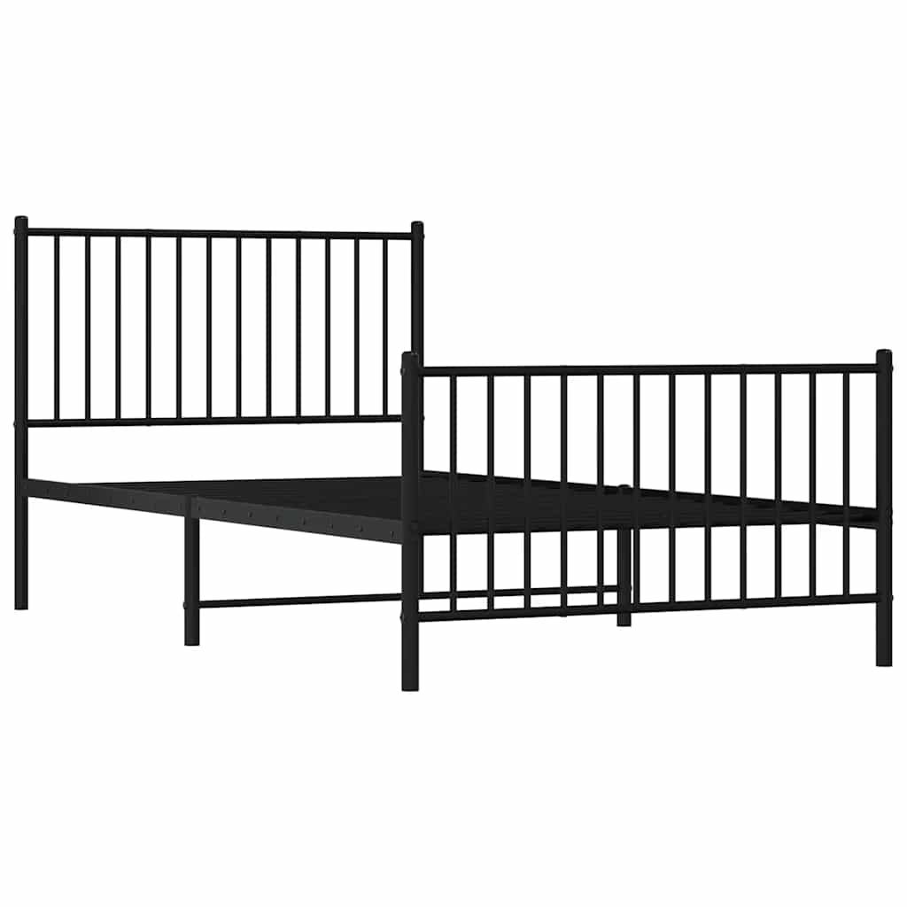 vidaXL Metalowa rama łóżka z wezgłowiem i zanóżkiem, czarna, 100x200cm