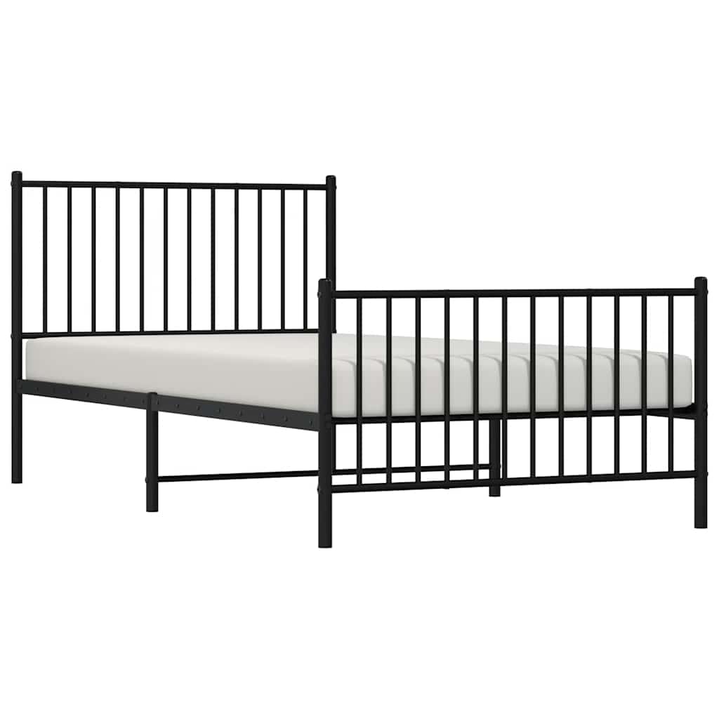vidaXL Metalowa rama łóżka z wezgłowiem i zanóżkiem, czarna, 100x200cm