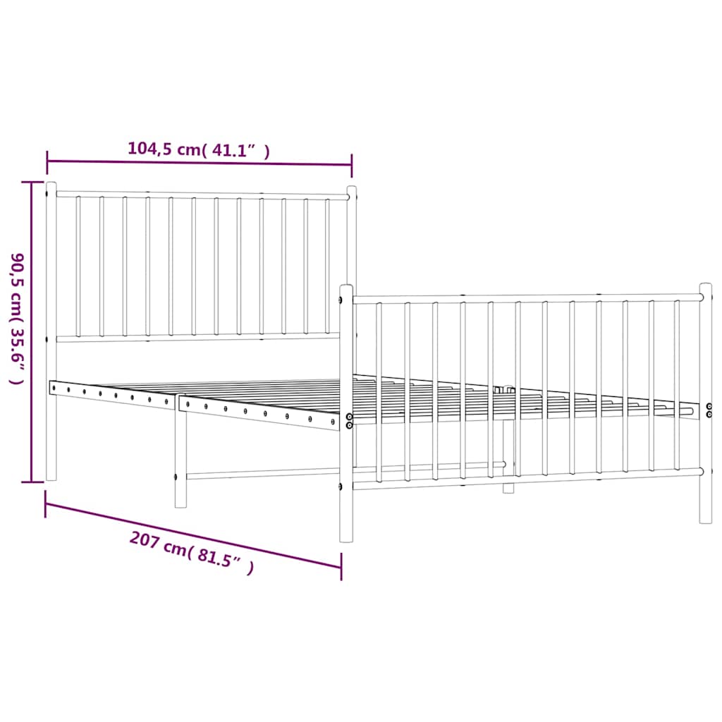 vidaXL Metalowa rama łóżka z wezgłowiem i zanóżkiem, czarna, 100x200cm