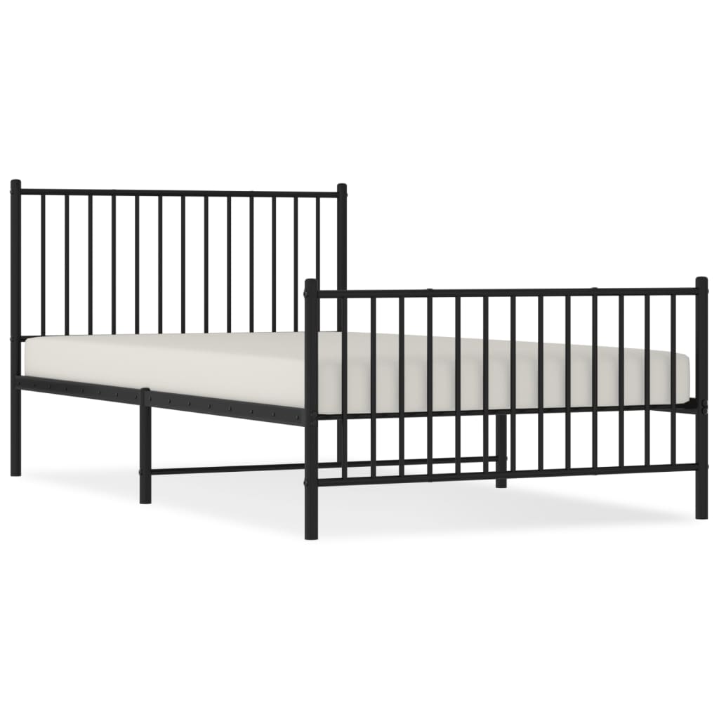 vidaXL Metalowa rama łóżka z wezgłowiem i zanóżkiem, czarna, 107x203cm
