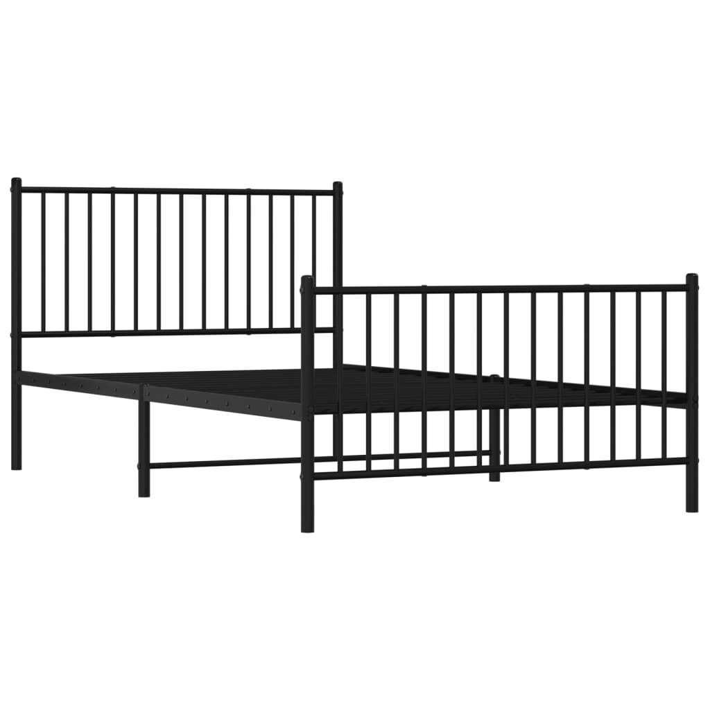 vidaXL Metalowa rama łóżka z wezgłowiem i zanóżkiem, czarna, 107x203cm