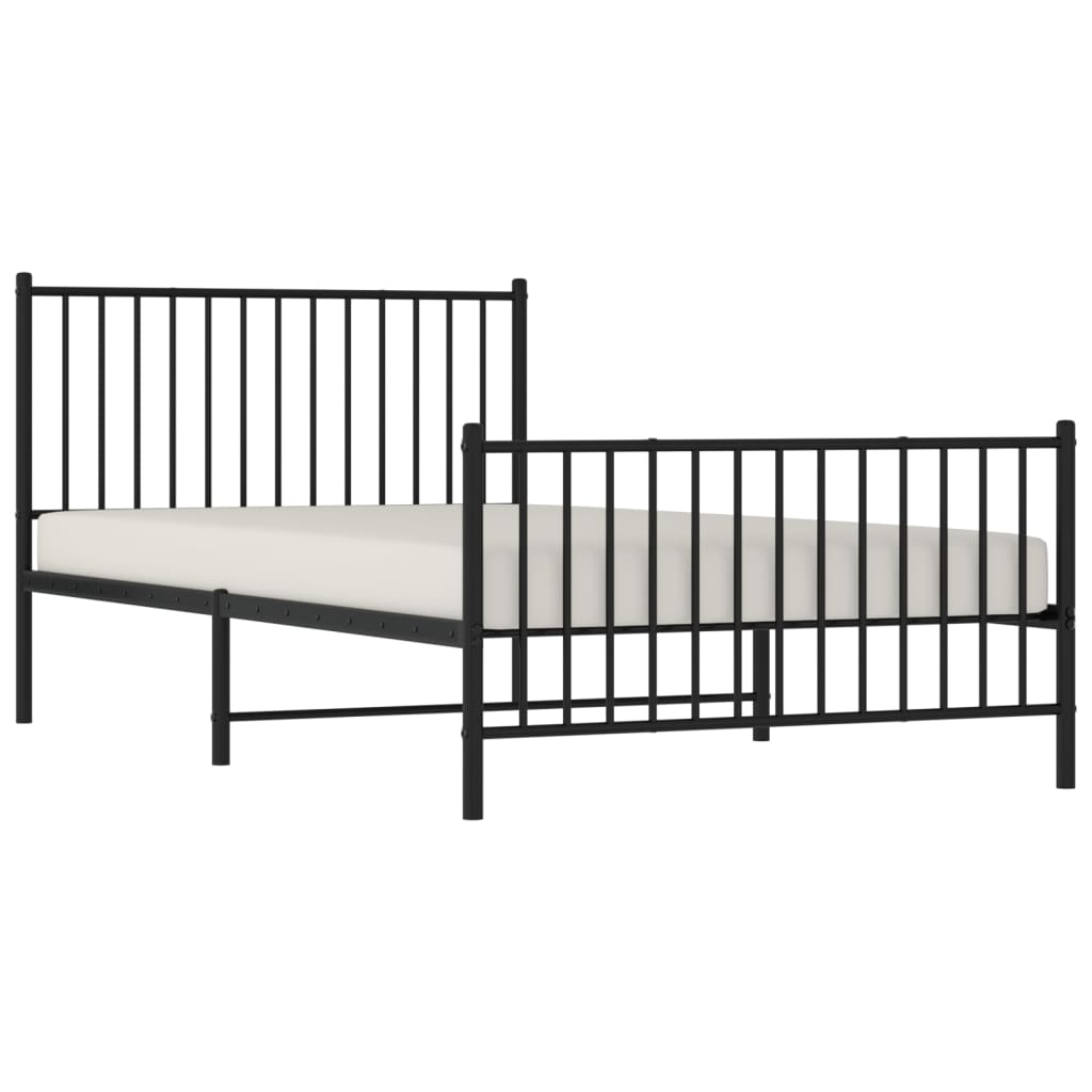 vidaXL Metalowa rama łóżka z wezgłowiem i zanóżkiem, czarna, 107x203cm