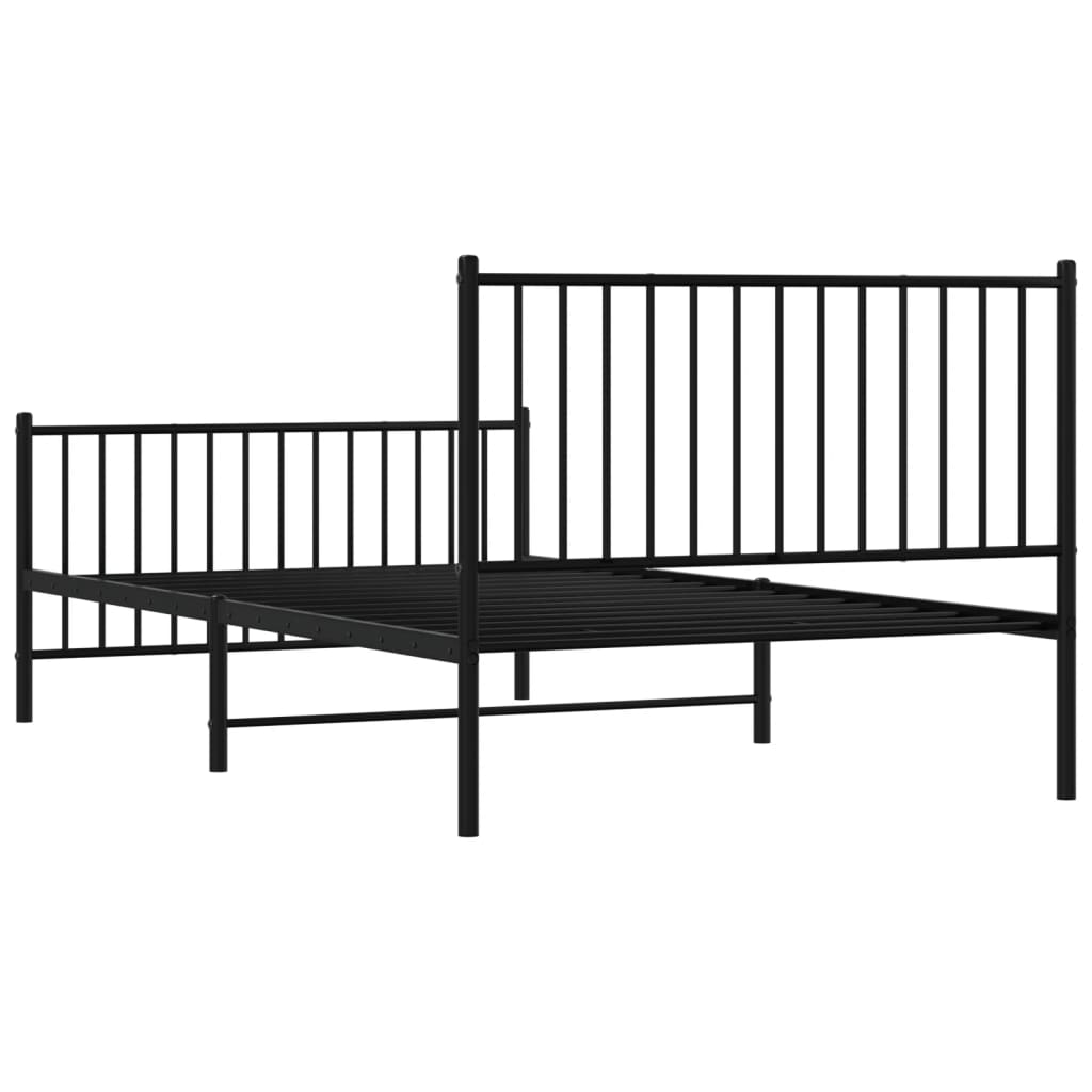vidaXL Metalowa rama łóżka z wezgłowiem i zanóżkiem, czarna, 107x203cm