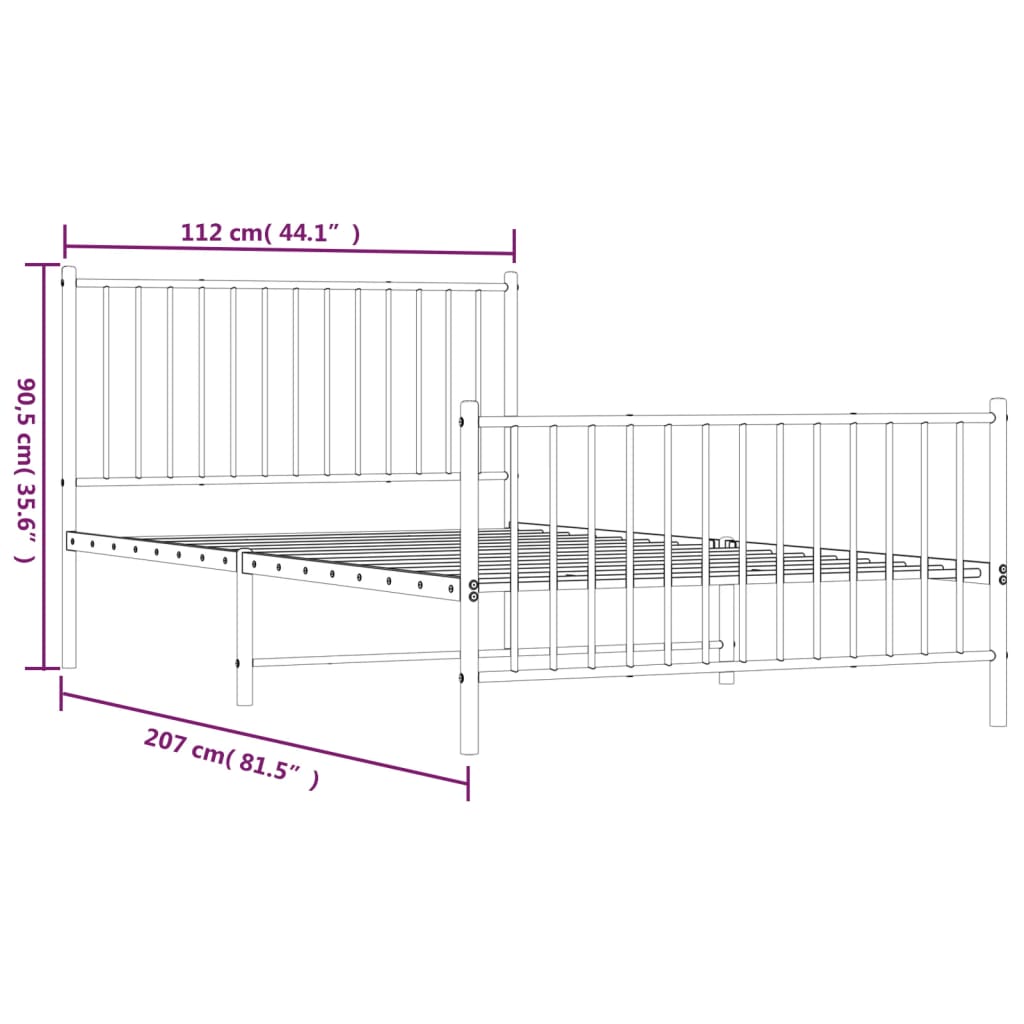 vidaXL Metalowa rama łóżka z wezgłowiem i zanóżkiem, czarna, 107x203cm