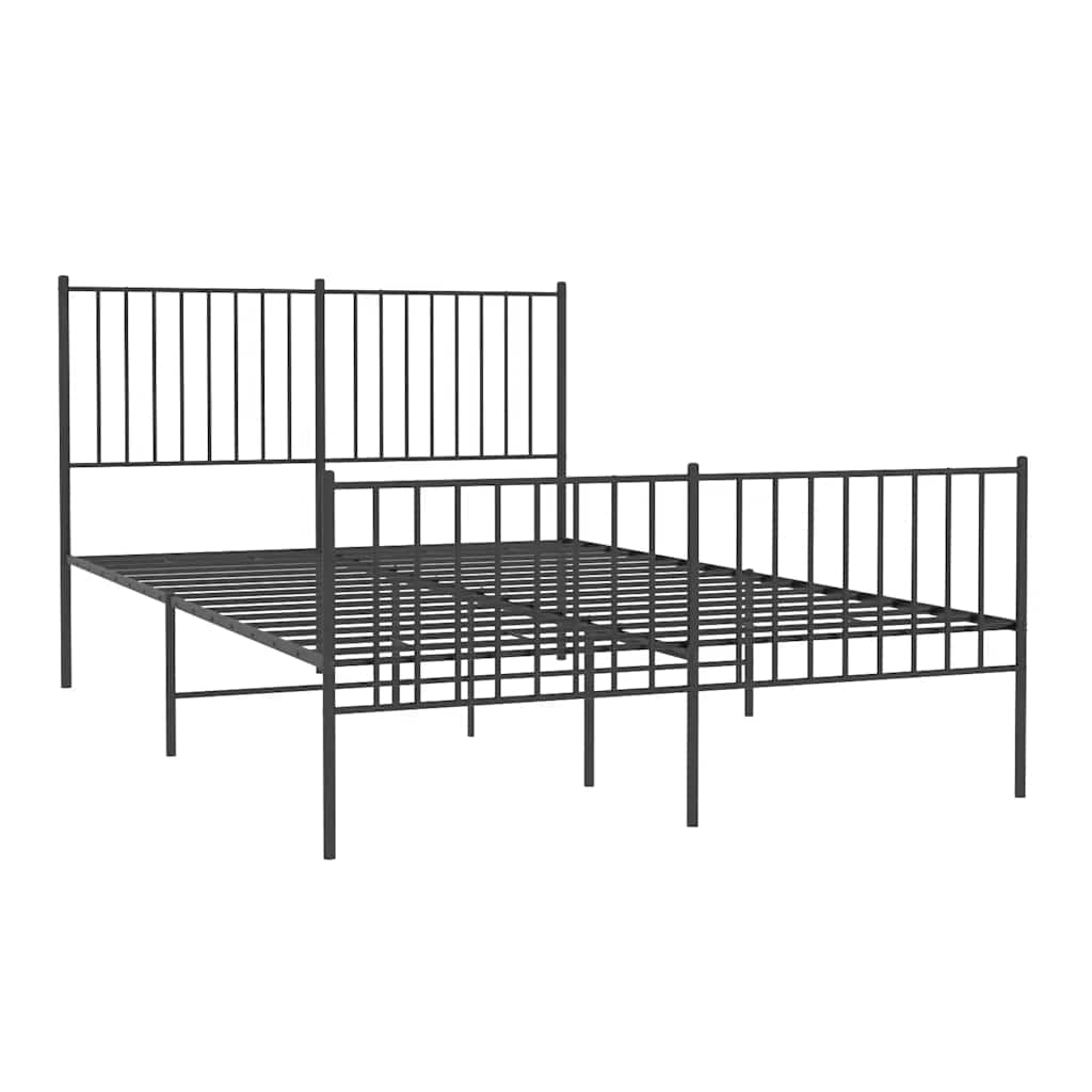 vidaXL Metalowa rama łóżka z wezgłowiem i zanóżkiem, czarna, 135x190cm