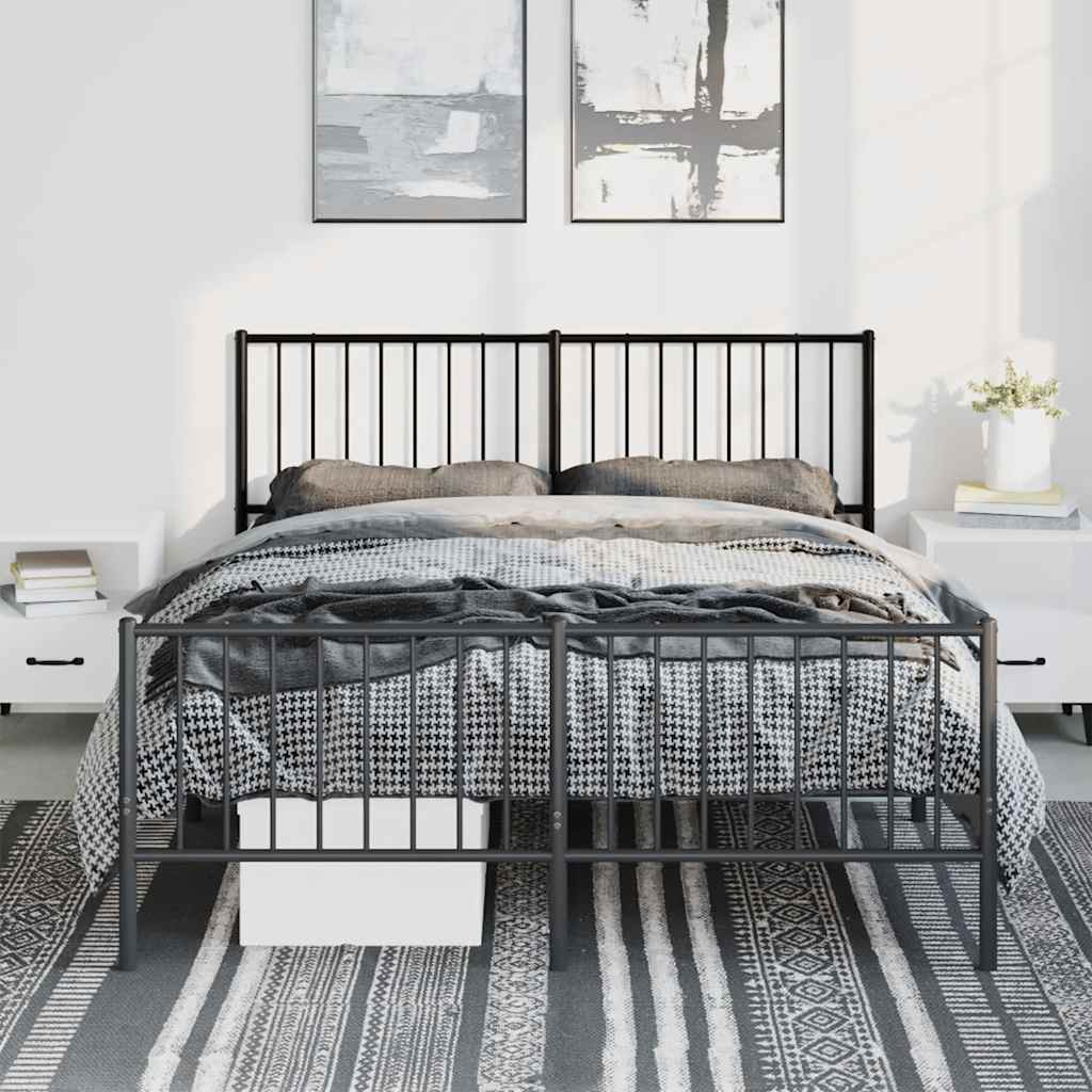 vidaXL Metalowa rama łóżka z wezgłowiem i zanóżkiem, czarna, 135x190cm