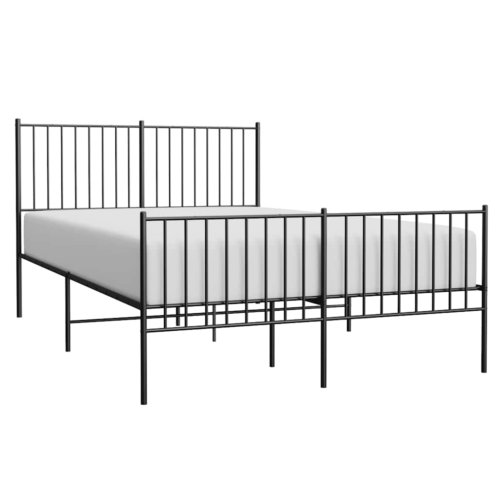 vidaXL Metalowa rama łóżka z wezgłowiem i zanóżkiem, czarna, 135x190cm