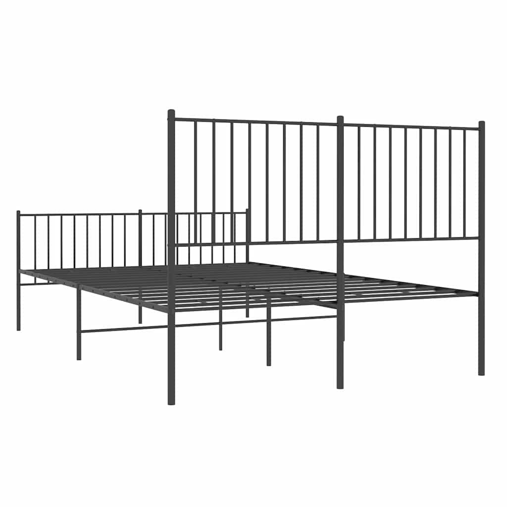 vidaXL Metalowa rama łóżka z wezgłowiem i zanóżkiem, czarna, 135x190cm