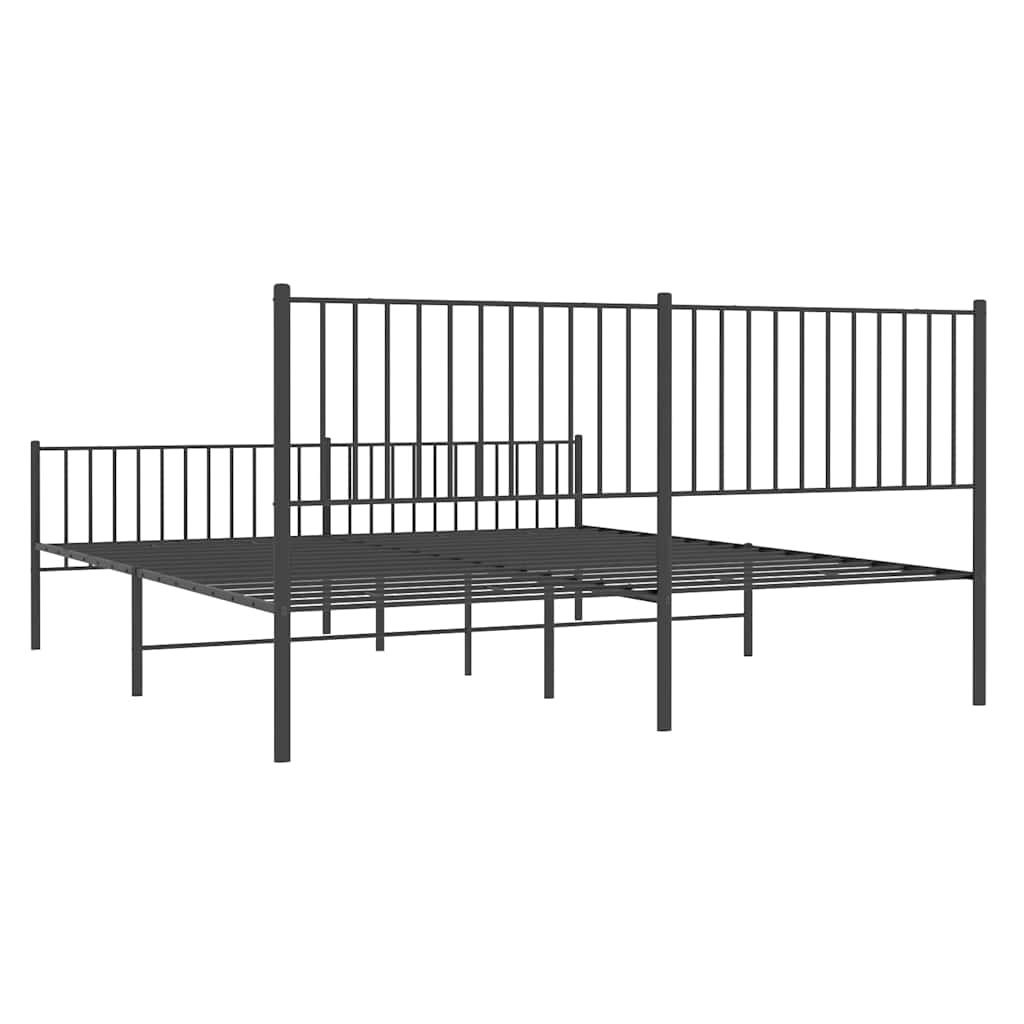 vidaXL Metalowa rama łóżka z wezgłowiem i zanóżkiem, czarna, 183x213cm