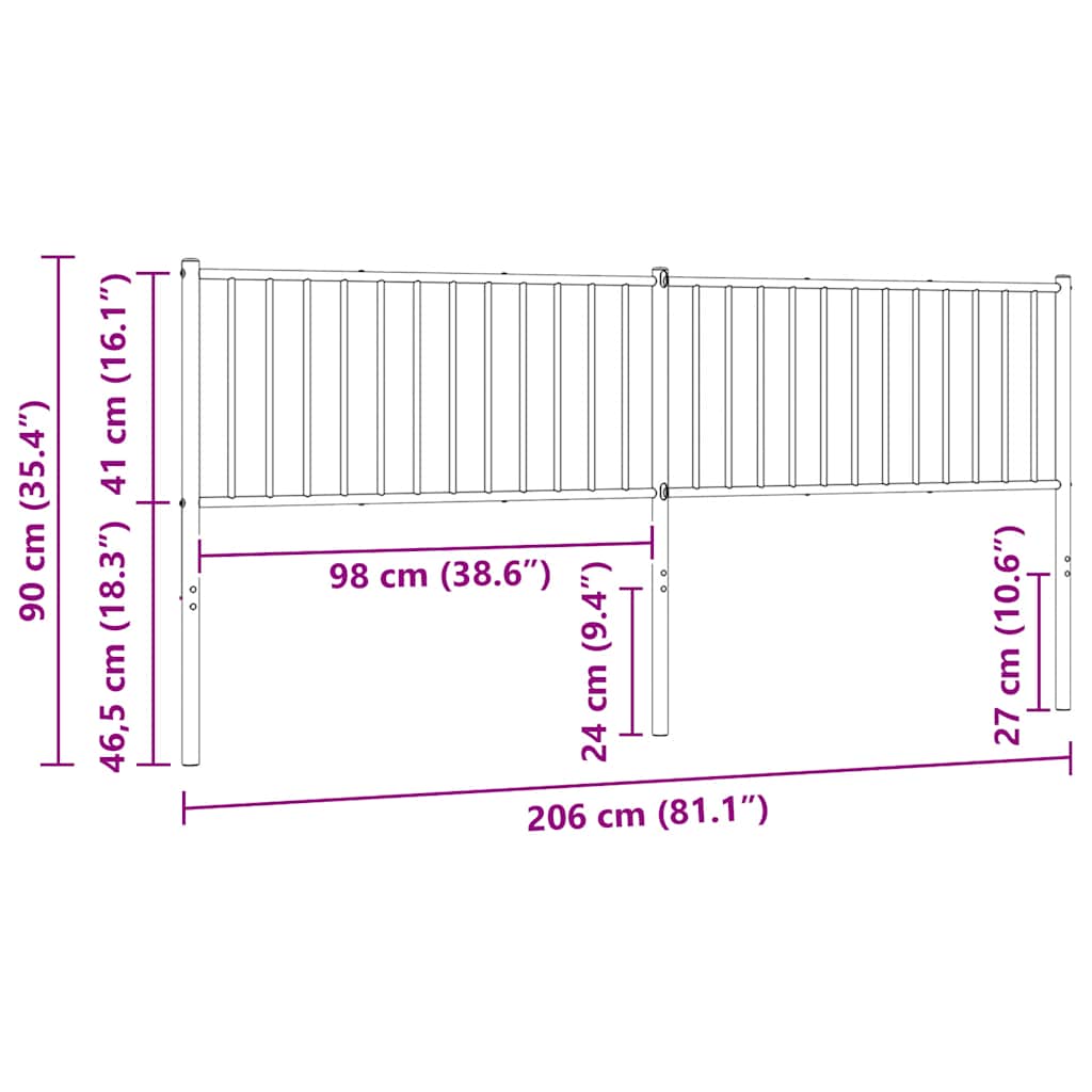 vidaXL Metalowe wymienne wezgłowie, czarne, 200 cm