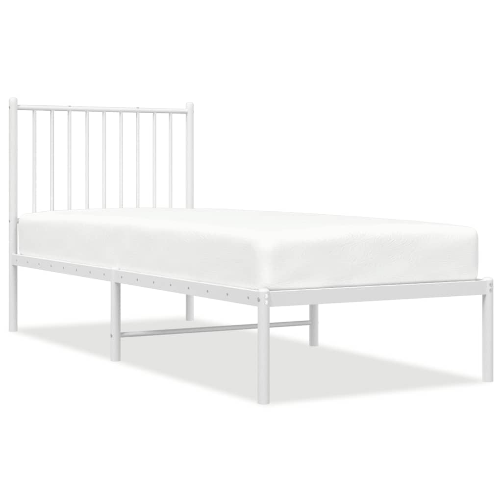 vidaXL Metalowe łóżko z wezgłowiem, bez materaca, białe, 75x190 cm