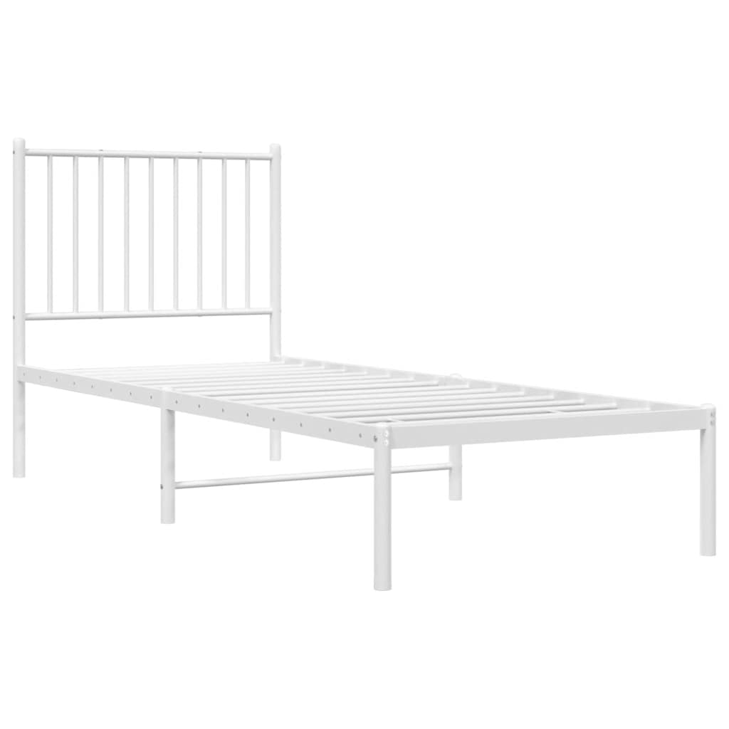 vidaXL Metalowe łóżko z wezgłowiem, bez materaca, białe, 75x190 cm