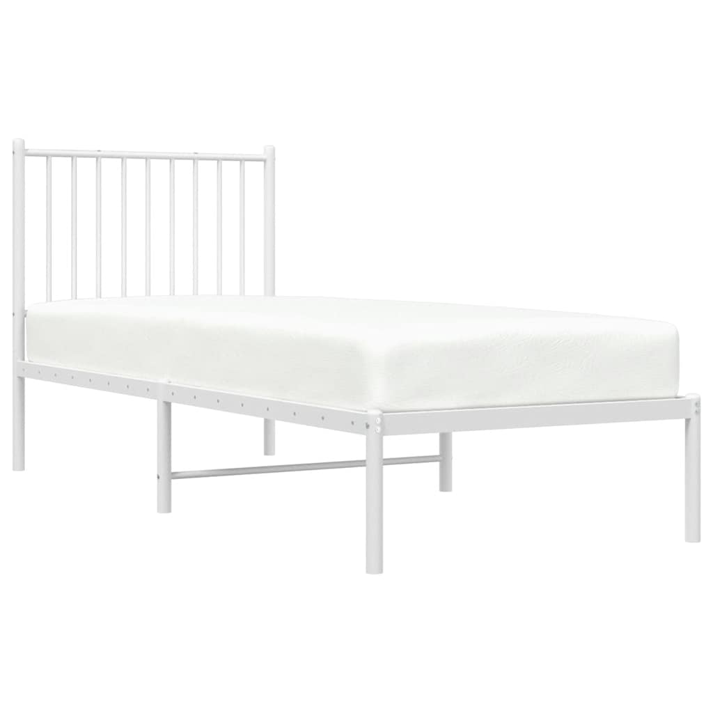 vidaXL Metalowe łóżko z wezgłowiem, bez materaca, białe, 75x190 cm