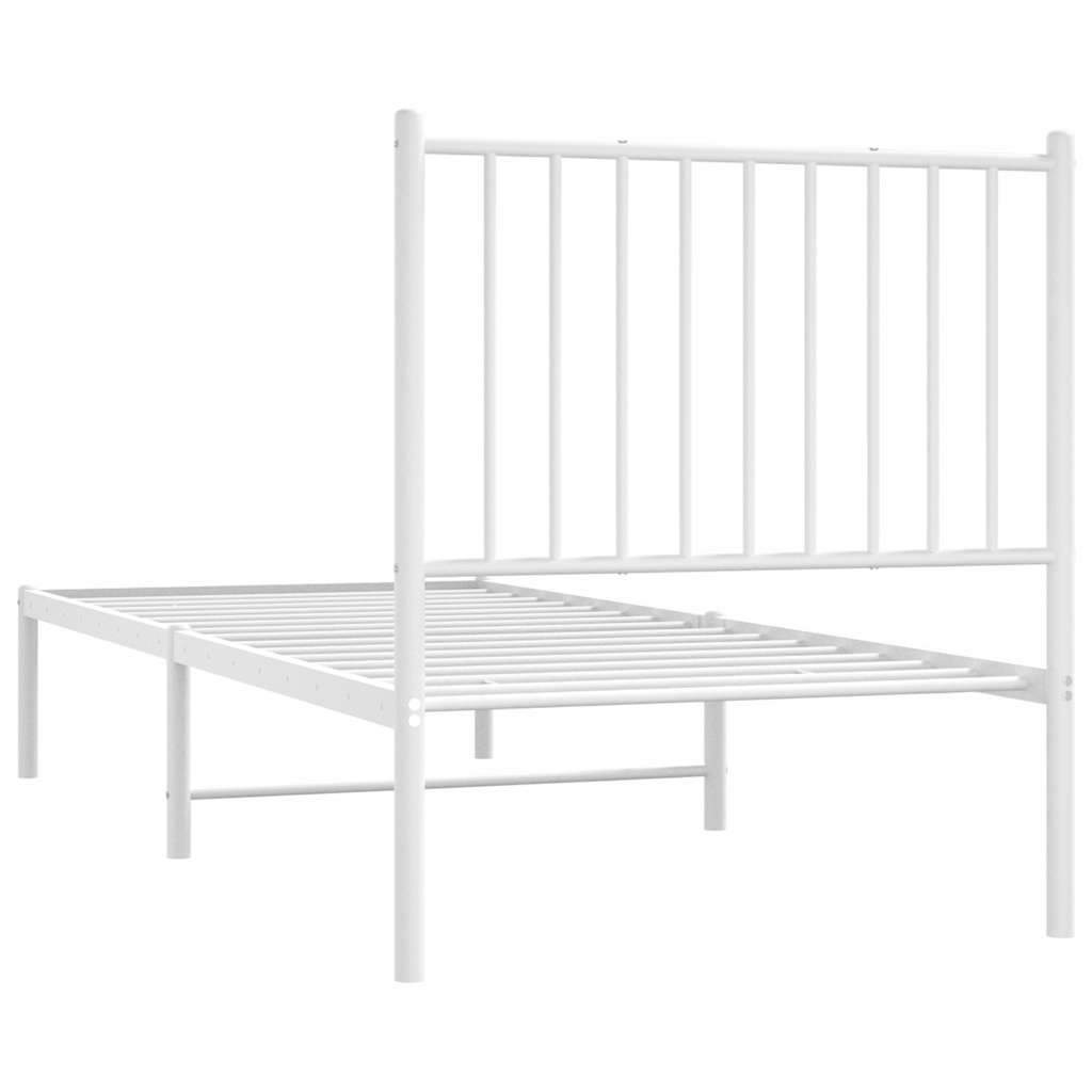 vidaXL Metalowe łóżko z wezgłowiem, bez materaca, białe, 75x190 cm