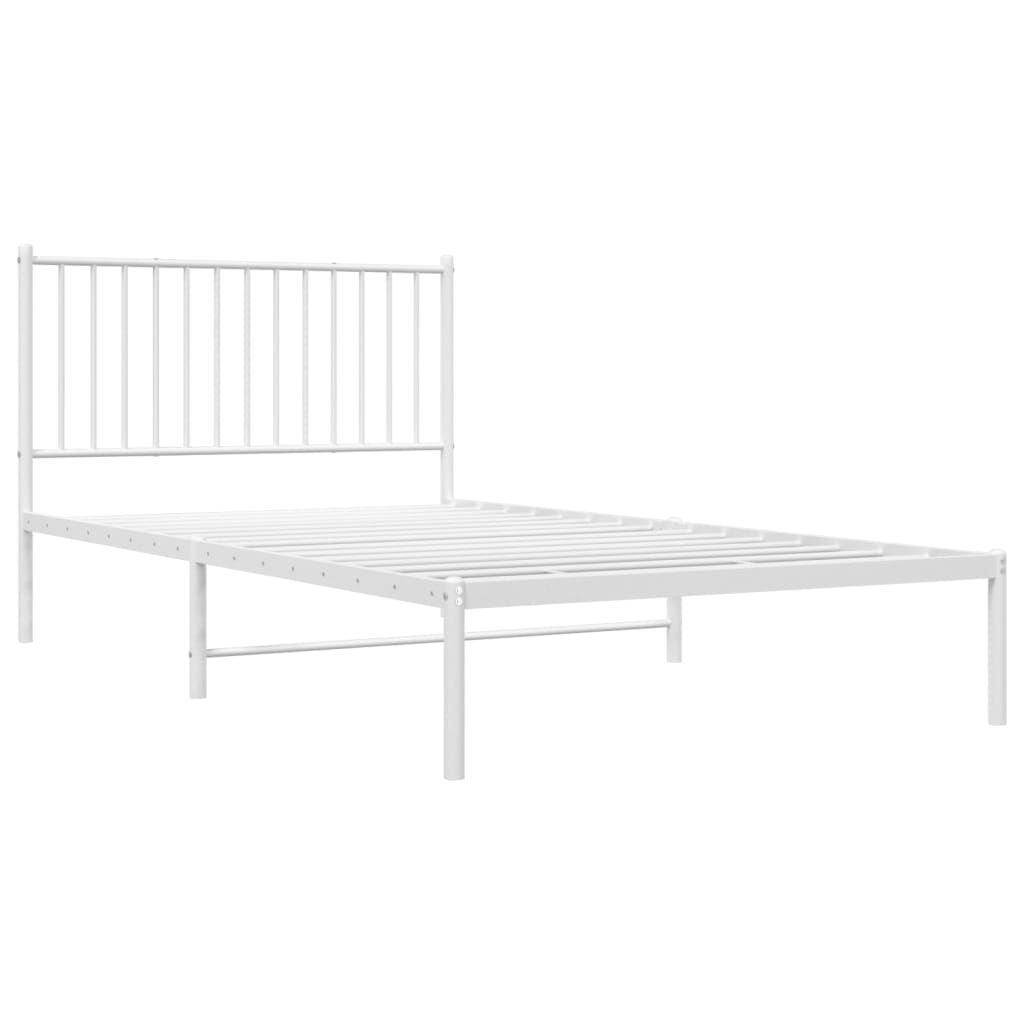 vidaXL Metalowa rama łóżka z wezgłowiem, biała, 107x203 cm