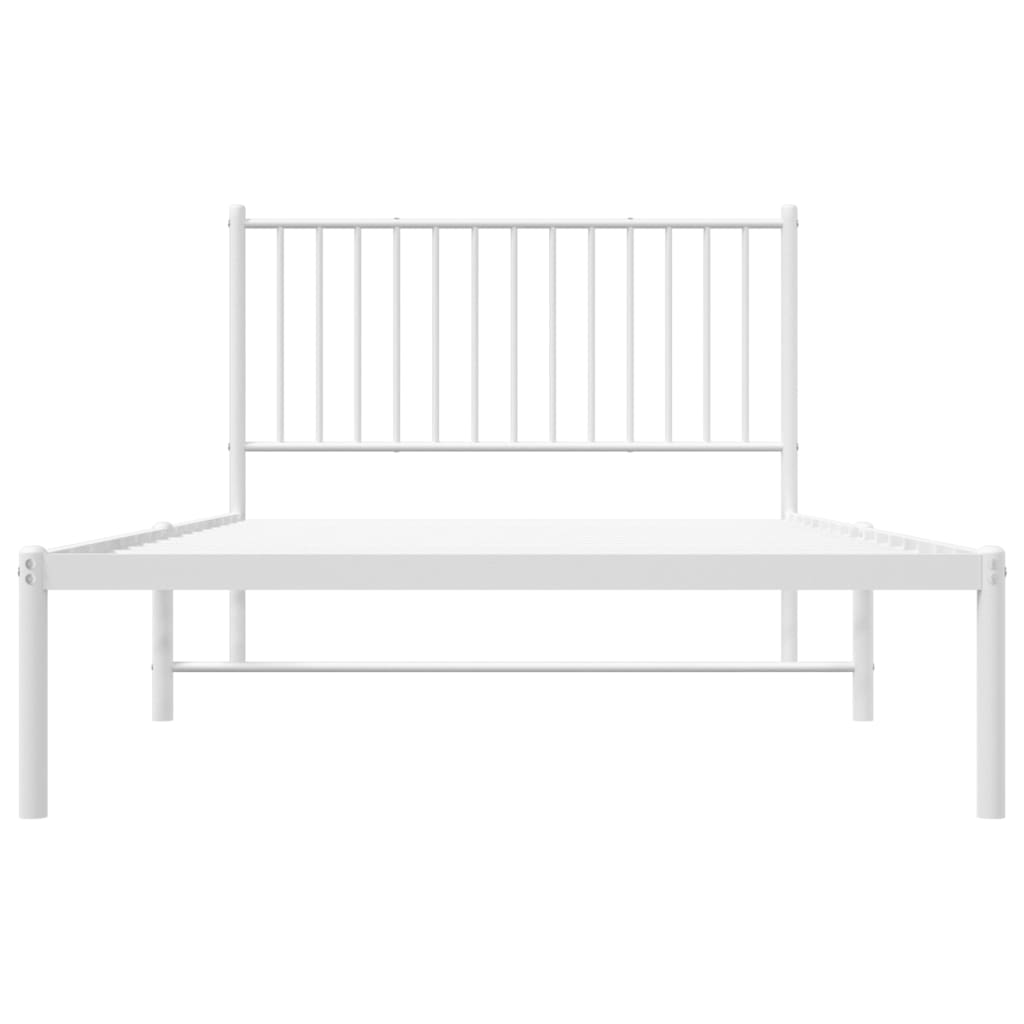 vidaXL Metalowa rama łóżka z wezgłowiem, biała, 107x203 cm