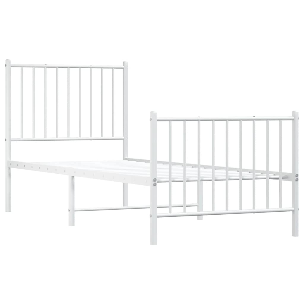 vidaXL Metalowa rama łóżka z wezgłowiem i zanóżkiem, biała, 80x200 cm