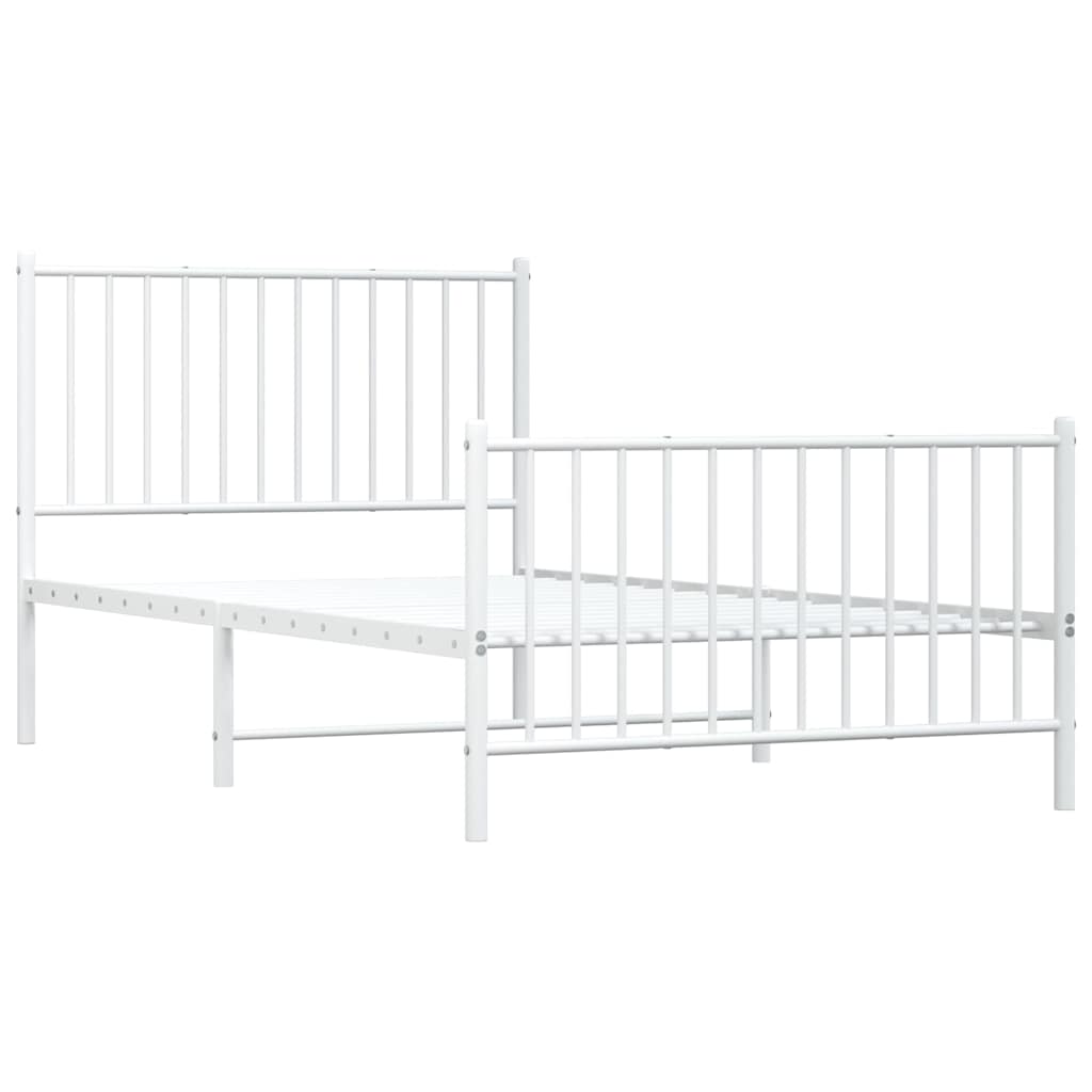 vidaXL Metalowa rama łóżka z wezgłowiem i zanóżkiem, biała, 100x190 cm