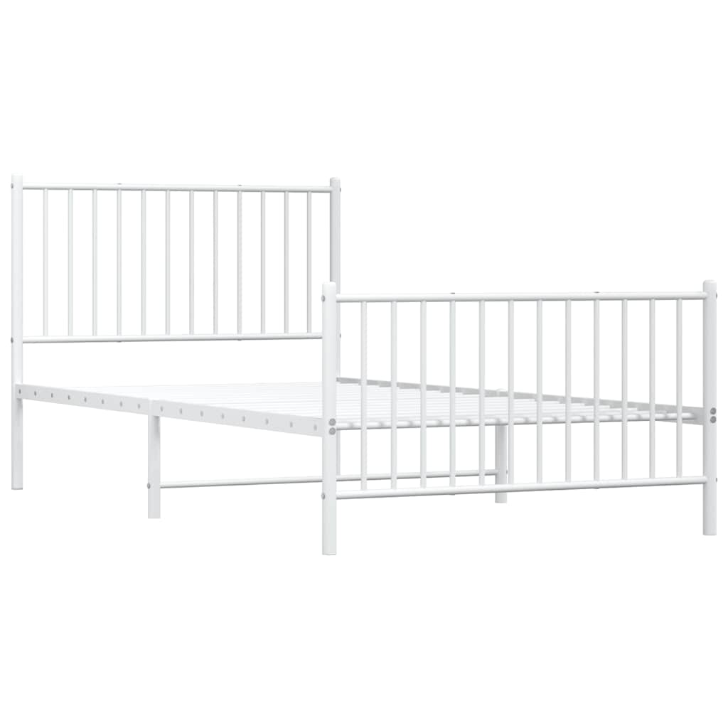 vidaXL Metalowa rama łóżka z wezgłowiem i zanóżkiem, biała, 100x200 cm
