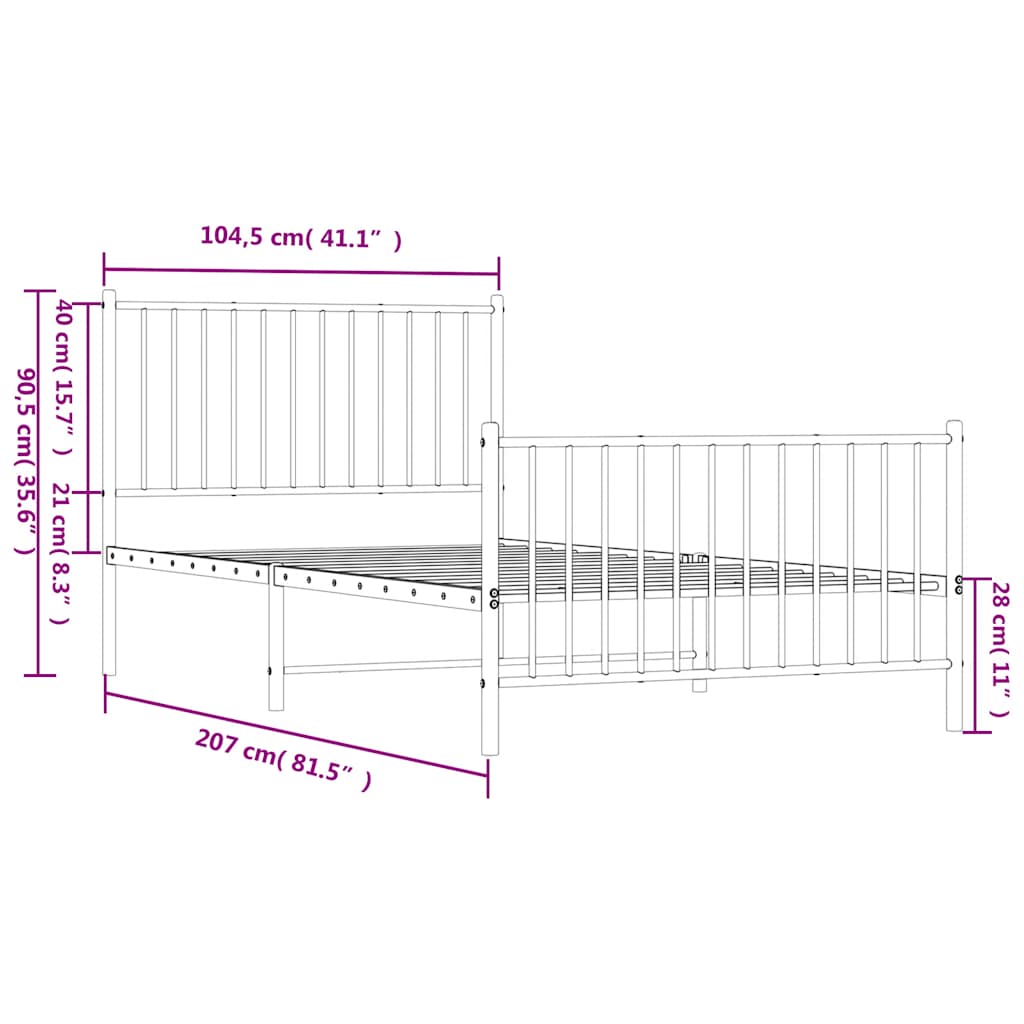 vidaXL Metalowa rama łóżka z wezgłowiem i zanóżkiem, biała, 100x200 cm