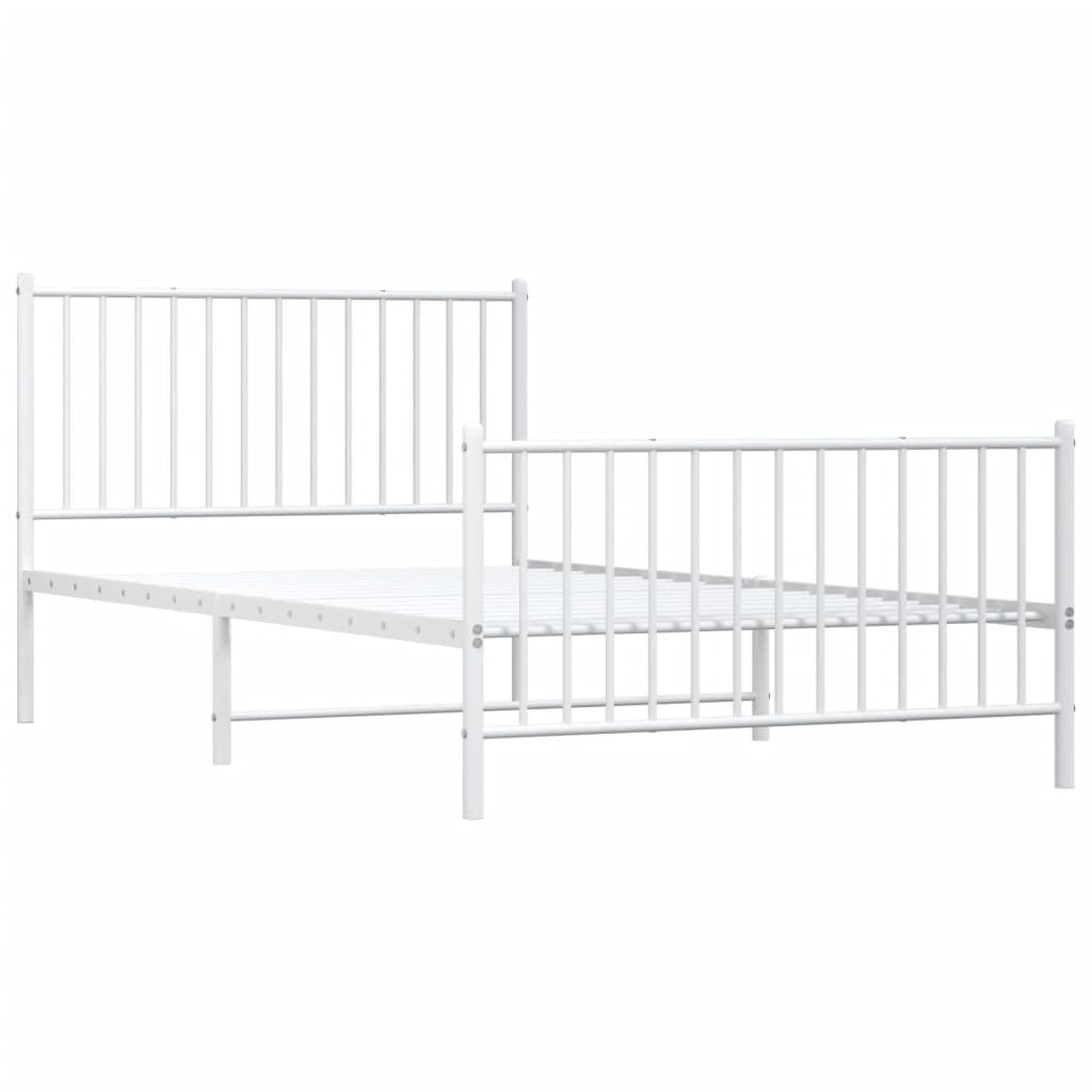 vidaXL Metalowa rama łóżka z wezgłowiem i zanóżkiem, biała, 107x203 cm
