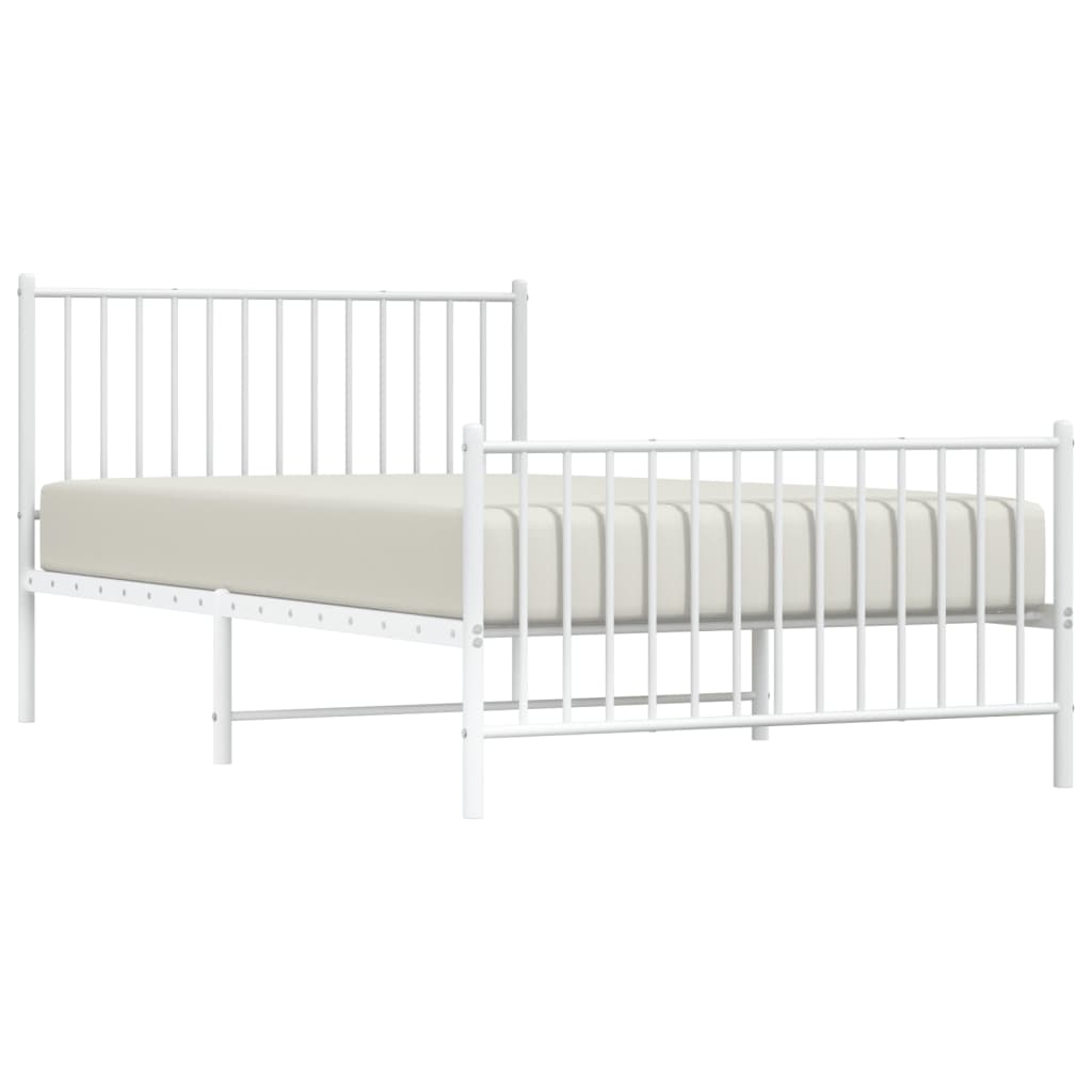 vidaXL Metalowa rama łóżka z wezgłowiem i zanóżkiem, biała, 107x203 cm