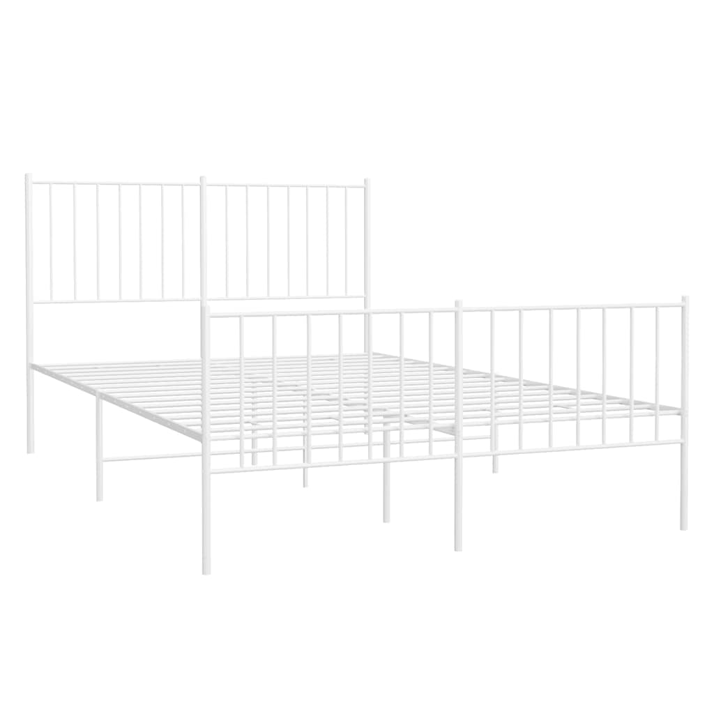 vidaXL Metalowa rama łóżka z wezgłowiem i zanóżkiem, biała, 120x190 cm