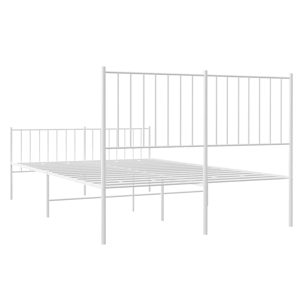 vidaXL Metalowa rama łóżka z wezgłowiem i zanóżkiem, biała, 120x190 cm