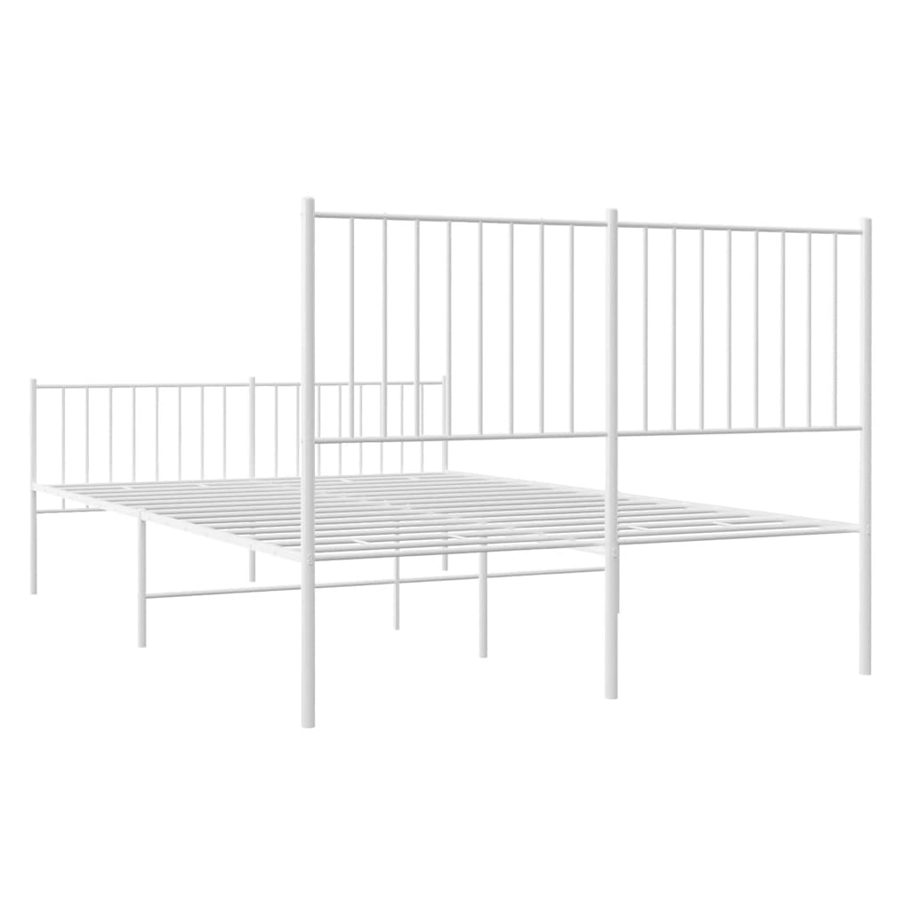 vidaXL Metalowa rama łóżka z wezgłowiem i zanóżkiem, biała, 135x190 cm