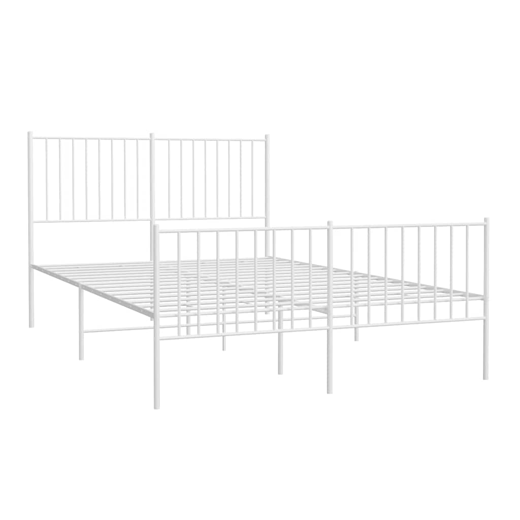 vidaXL Metalowa rama łóżka z wezgłowiem i zanóżkiem, biała, 140x190 cm