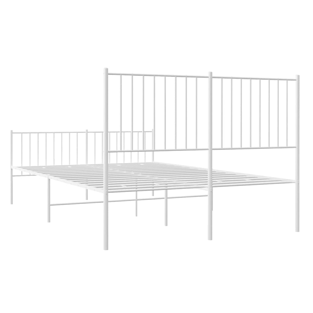 vidaXL Metalowa rama łóżka z wezgłowiem i zanóżkiem, biała, 140x190 cm
