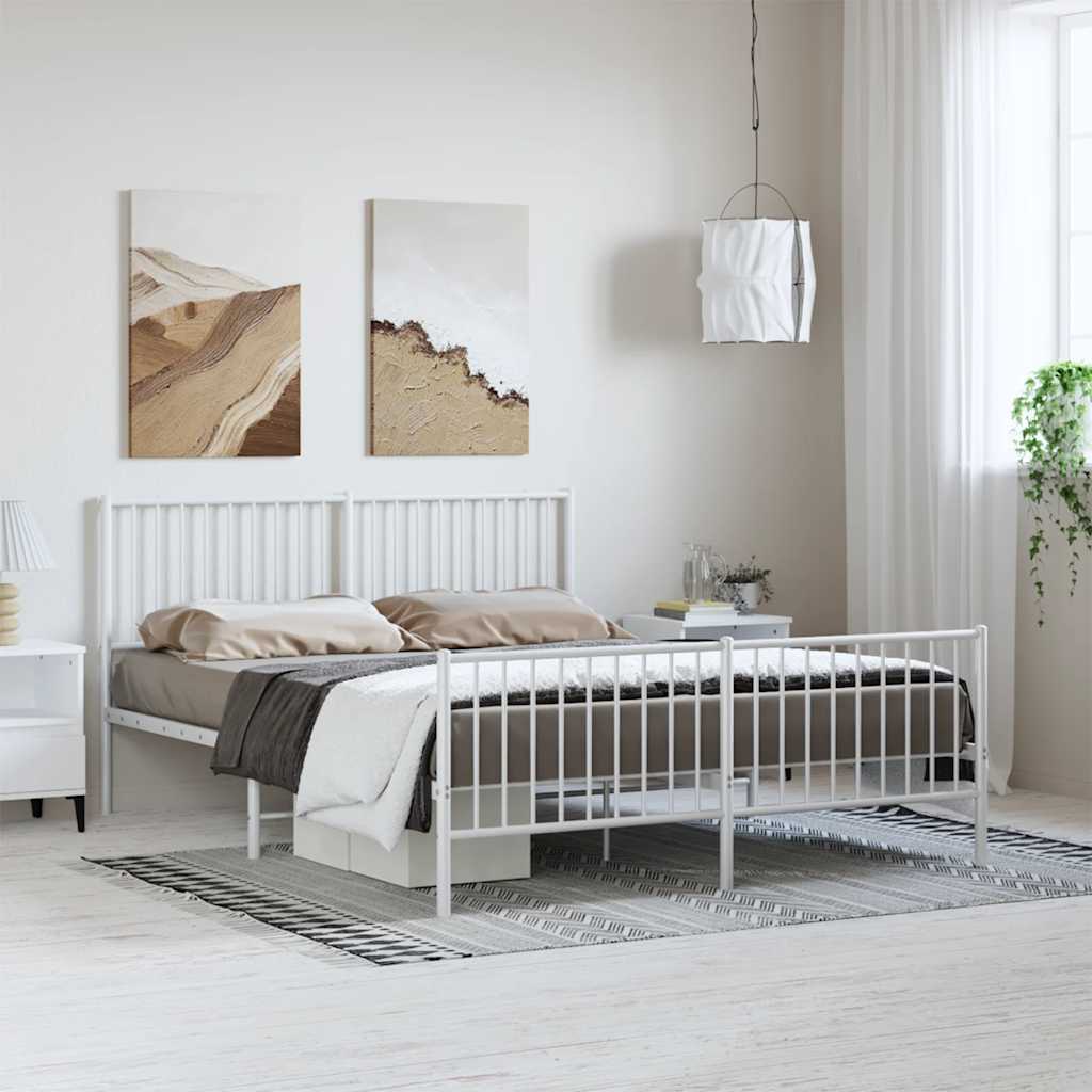 vidaXL Metalowa rama łóżka z wezgłowiem i zanóżkiem, biała, 150x200 cm