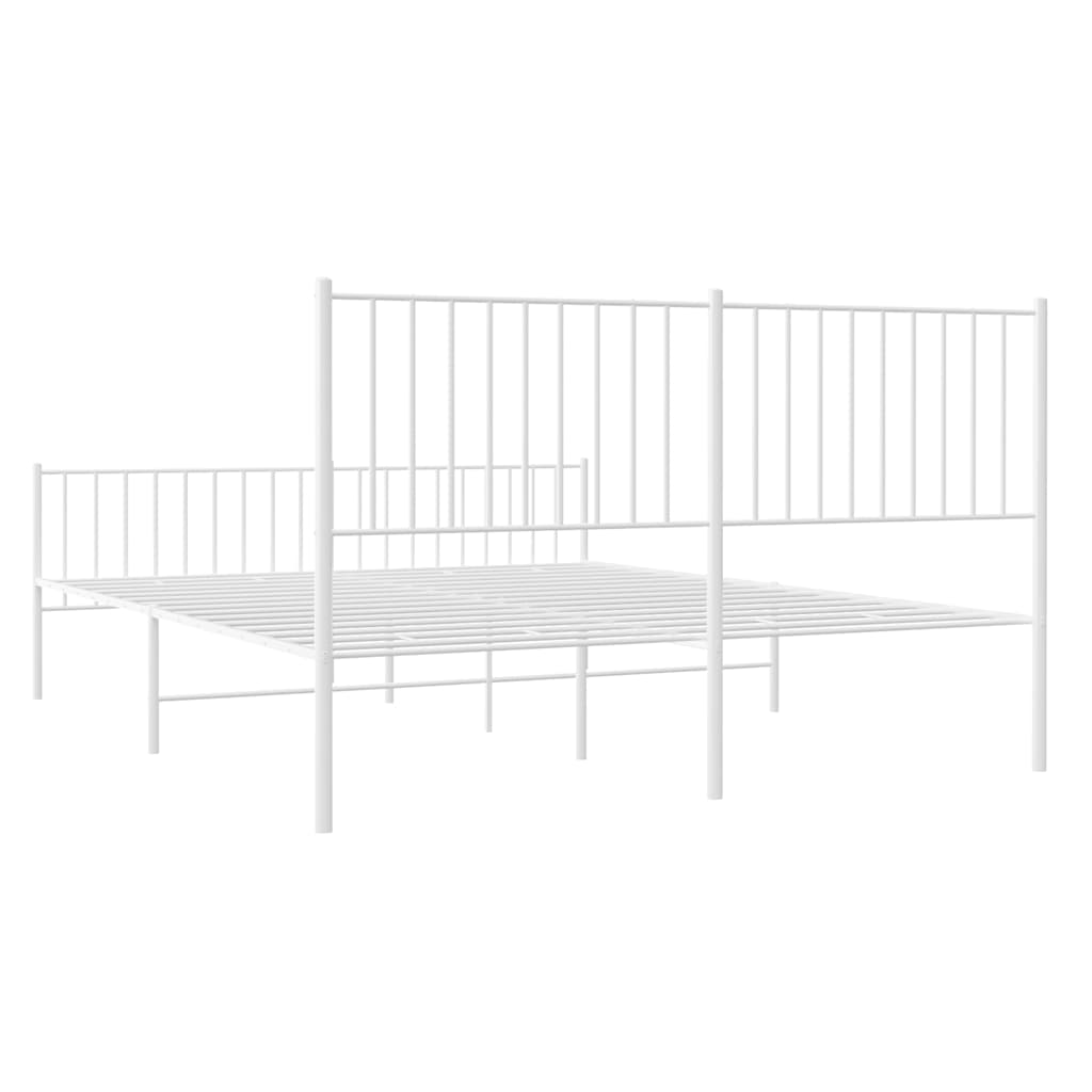 vidaXL Metalowa rama łóżka z wezgłowiem i zanóżkiem, biała, 160x200 cm