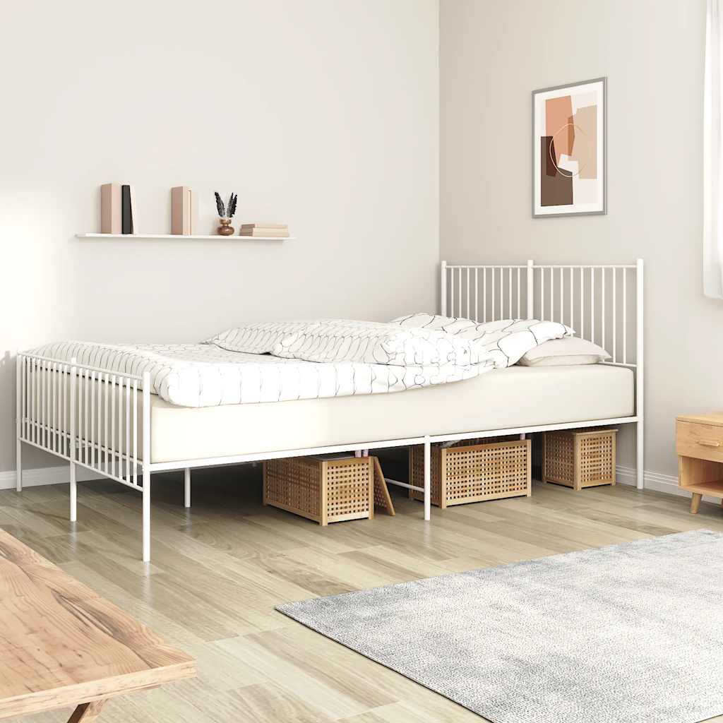 vidaXL Metalowa rama łóżka z wezgłowiem i zanóżkiem, biała, 160x200 cm