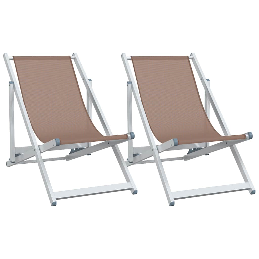 vidaXL Składane krzesła plażowe, 2 szt., brąz, aluminium i textilene