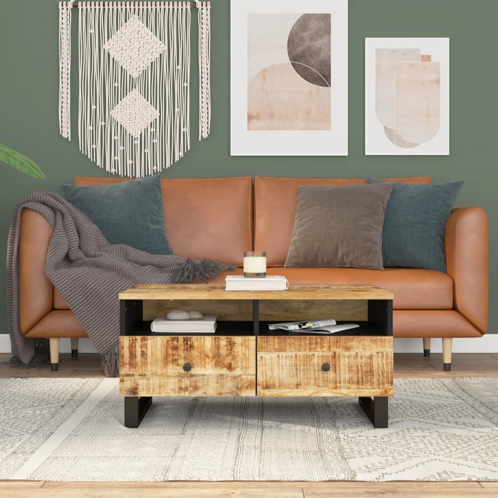 vidaXL Stolik kawowy, 80x54x40 cm, mango i materiał drewnopochodny