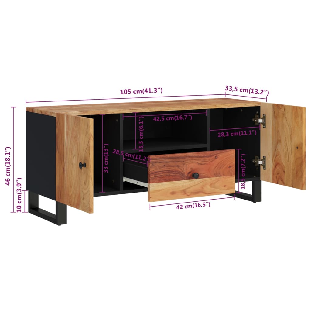 vidaXL Szafka RTV, 105x33,5x46 cm, akacja i materiał drewnopochodny
