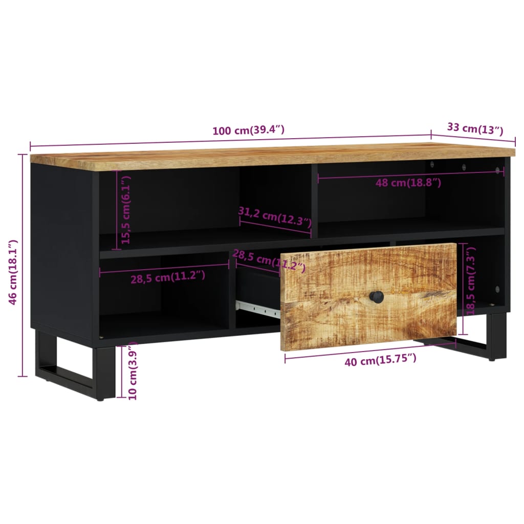 vidaXL Szafka RTV, 100x33x46 cm, mango i materiał drewnopochodny