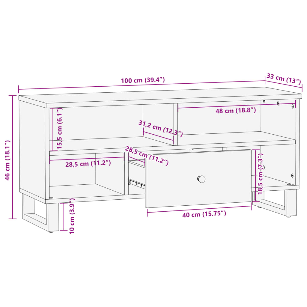 vidaXL Szafka RTV, 100x33x46 cm, drewno i materiał drewnopochodny
