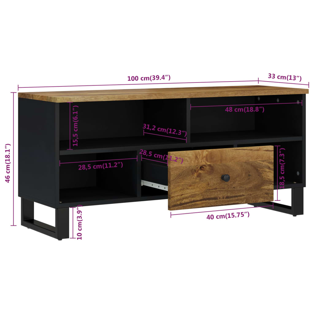 vidaXL Szafka RTV, 100x33x46 cm, mango i materiał drewnopochodny