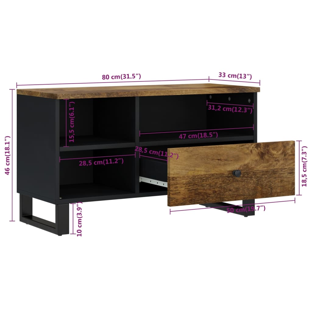vidaXL Szafka RTV, 80x33x46 cm, mango i materiał drewnopochodny