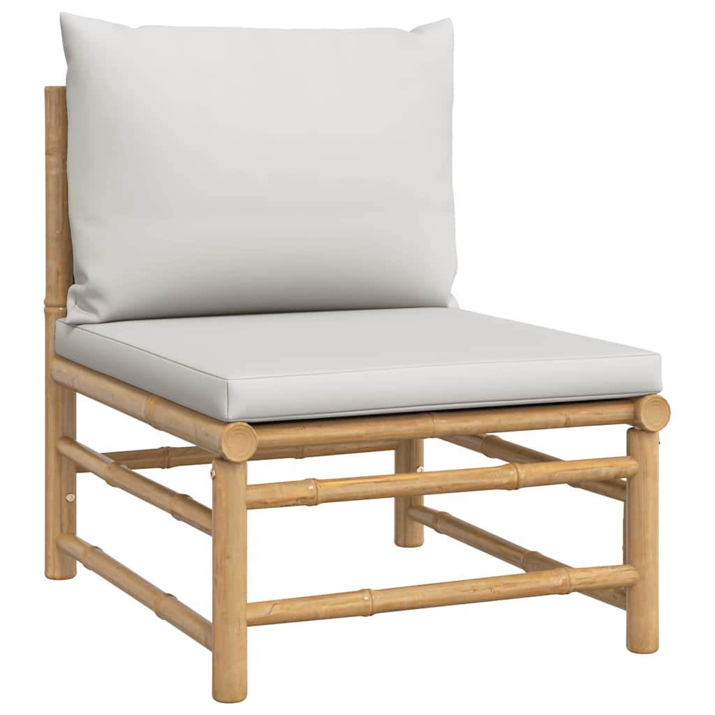 vidaXL Środkowa sofa ogrodowa z jasnoszarymi poduszkami, bambusowa