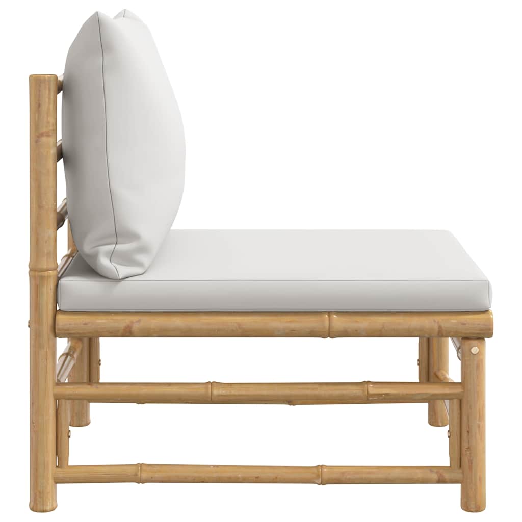 vidaXL Środkowa sofa ogrodowa z jasnoszarymi poduszkami, bambusowa