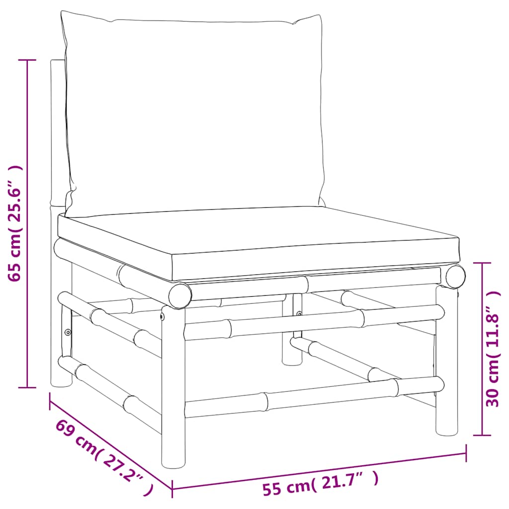 vidaXL Środkowa sofa ogrodowa z jasnoszarymi poduszkami, bambusowa
